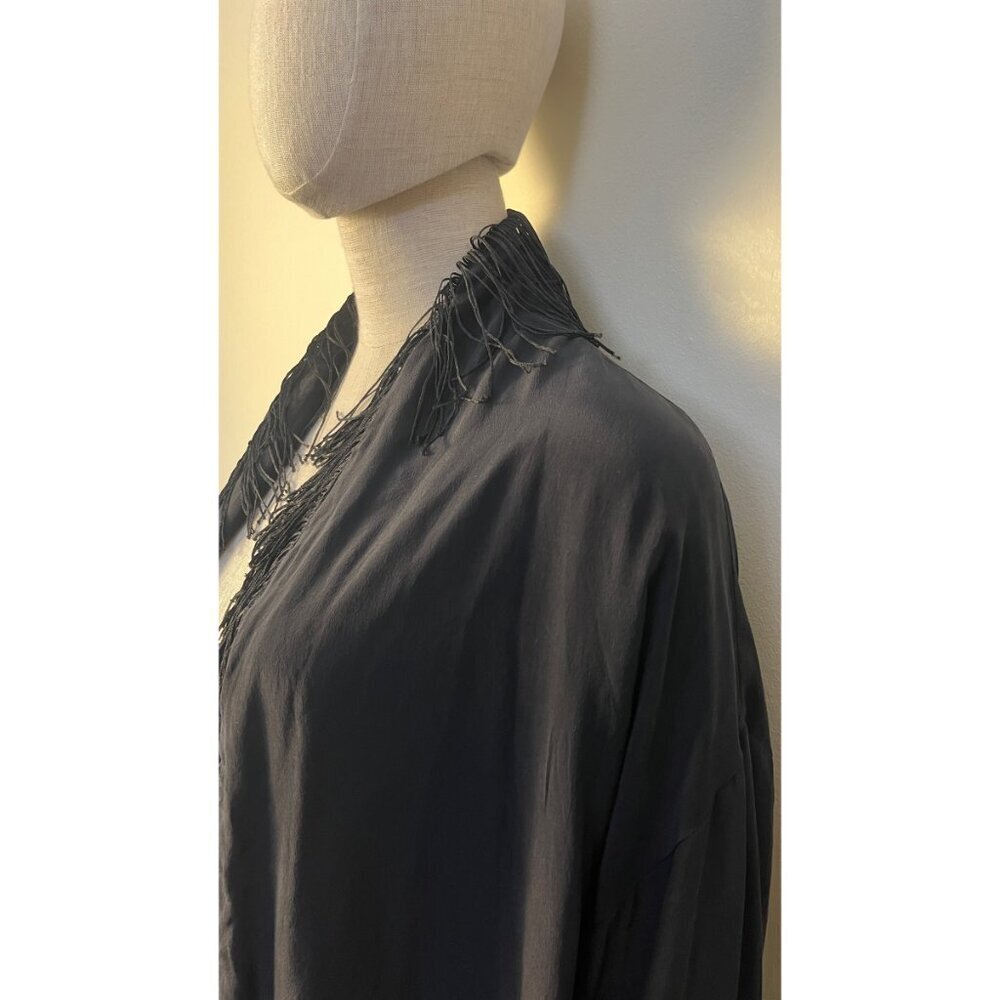RARE!  WINTER KATE BLACK VINTAGE SILK FRINGE BOHO STEVIE KIMONO JACKET - Picture 4 of 9